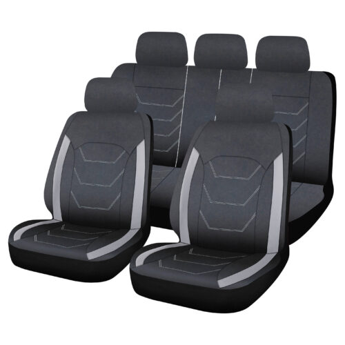 Fundas De Asiento Nápoles – 12 Piezas – Negro Con Costuras Grises