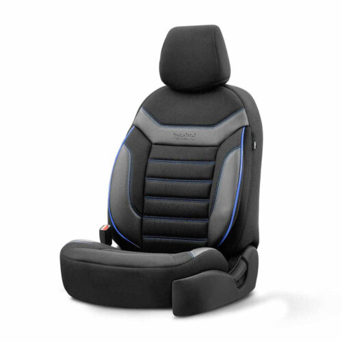Juego Completo De Fundas De Asiento Otom Individual 203 Negras/azules Con 3 Cremalleras